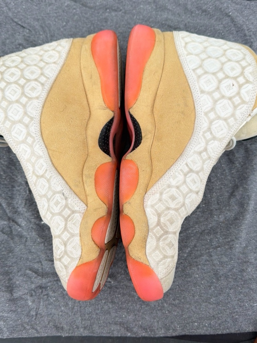 Jordan Men's Tan Suede and Cream Mesh Sneakers with Orange Soles (Jordan 13)